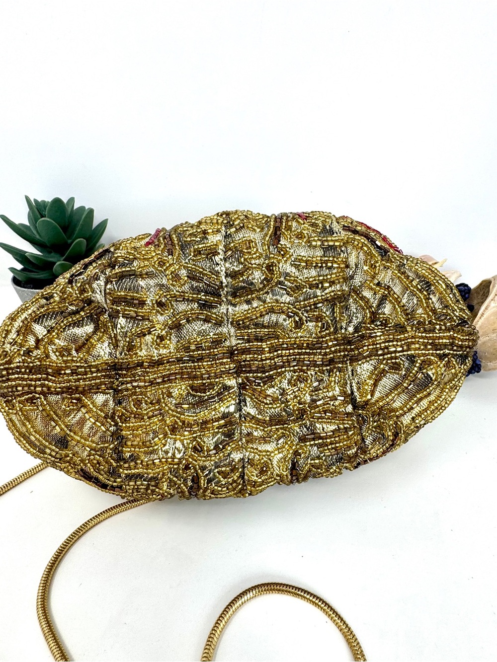 Vintage Gold Beaded Evening Bag Clutch 1980s Excellent Condition - Picture 4 of 11